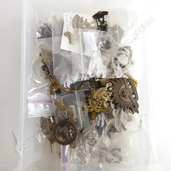 SMALL TRAY OF 40 MILITARY HAT BADGES SHOULDER BADGES ETC