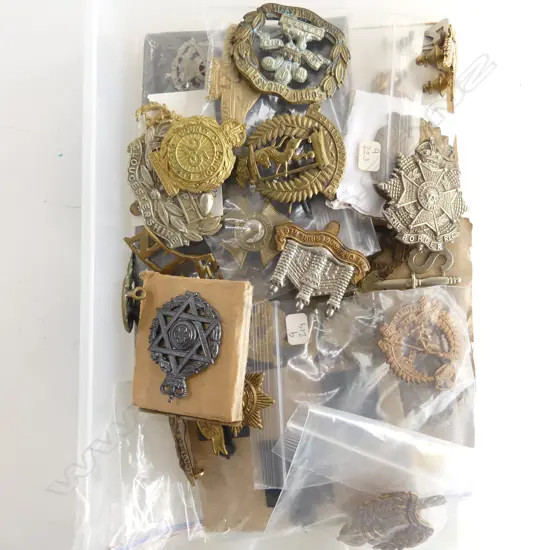 SMALL TRAY OF 40 MILITARY HAT BADGES SHOULDER BADGES ETC