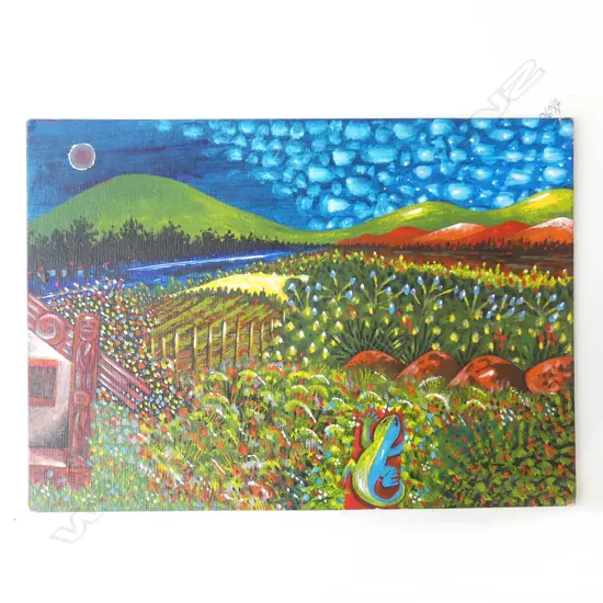 ALLAN TAYLOR 'WANGANUI LANDSCAPE' ACRYLIC ON BOARD 255x355mm UNFRAMED