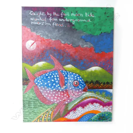 ALLAN TAYLOR, ABSTRACT w. FISH, ACRYLIC ON BOARD 355x280mm UNFRAMED