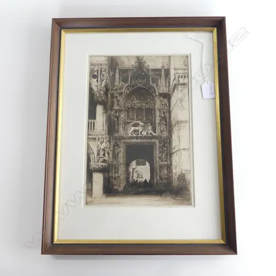 FRAMED ETCHING OF AN OLD CATHEDRAL SIGNED 310 X210