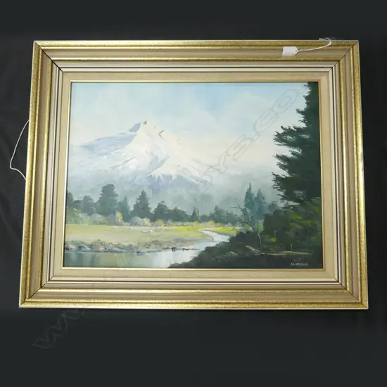 OIL ON BOARD MT TARANAKI SIGNED A E ANDERSON