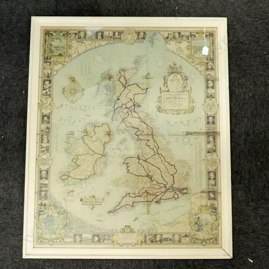 VINTAGE FRAMED MAP OF ROYAL TOUR BRITAIN 1937 H960 W800MM