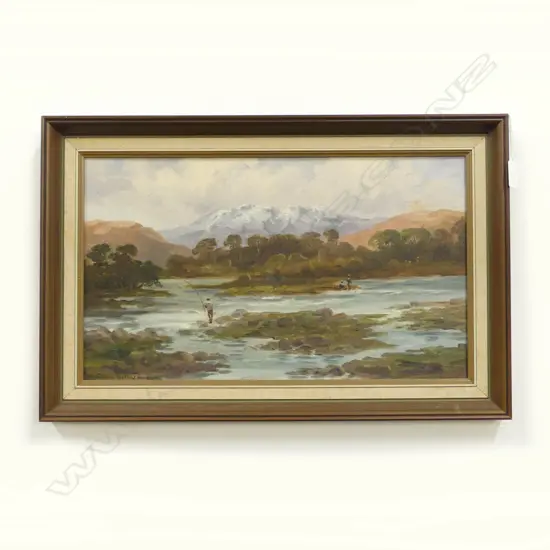 W. A. BOLLARD, LANDSCAPE w. RIVER, OIL ON BOARD 1914 260x450mm