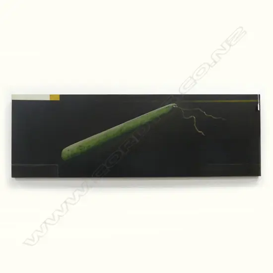 JULIE WOOD, ABSTRACT w. GREENSTONE EARRING (STORY VERSO) OIL ON CANVAS, 2002 1370x455mm