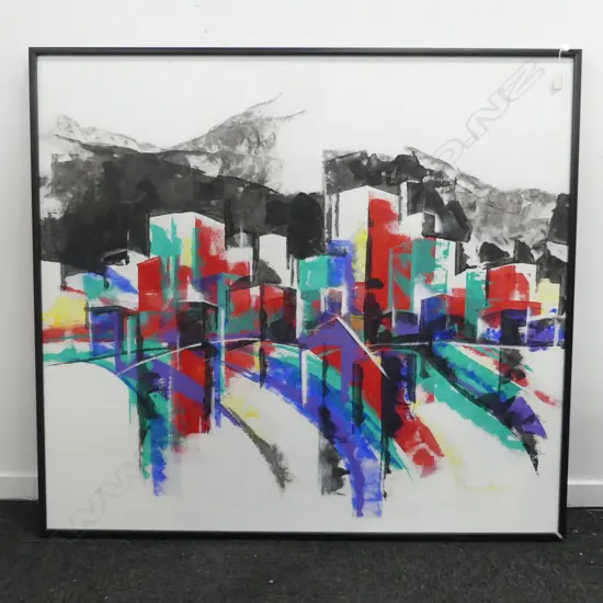 LARGE MODERN OIL CITYSCAPE BY SUZANNE HERSCHELL H1100 L1200MM