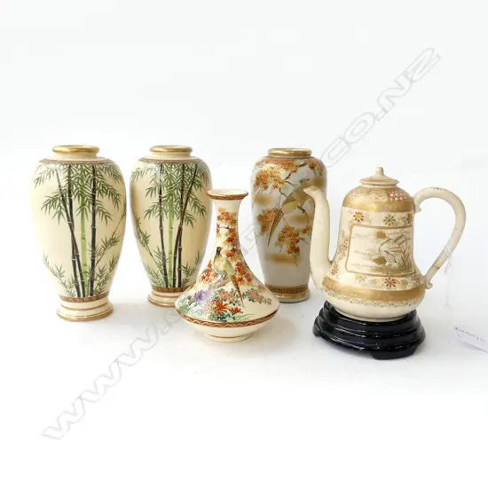 5 PCES ASST. SATSUMA; 4 VASES H.155mm, TEAPOT AF