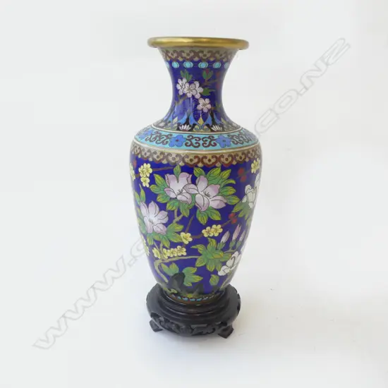 BLUE CLOISONNE VASE H.235mm ON STAND