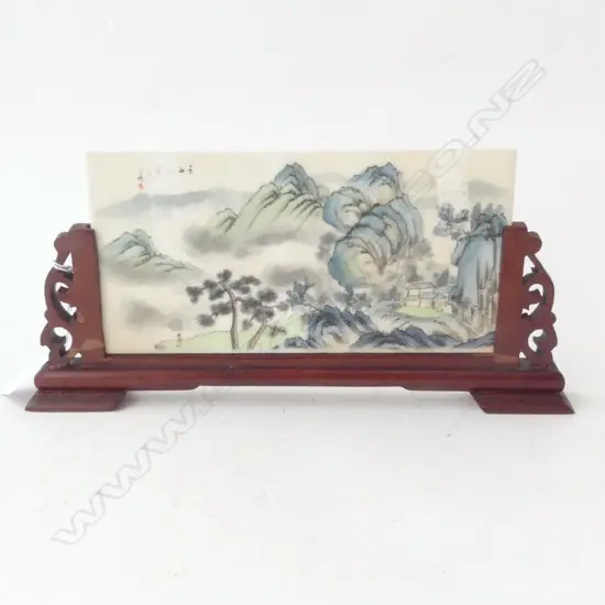 CHINESE HAND PAINTED CHINA PANEL IN WOOD FRAME H120 L275MM