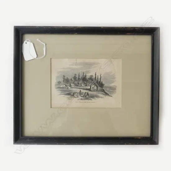 MID 19thC ENGRAVING 'NATIVE VILLAGE TARA MAKAU ARAHURA' 95x135mm