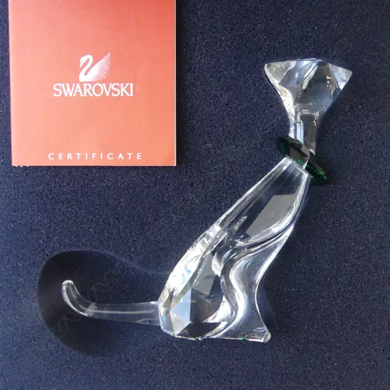SWAROVSKI CAT w GREEN COLLAR H.120mm, BOXED