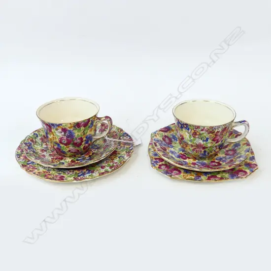 TWO ROYAL WINTON AOF CHINTZ CUP, SAUCER & PLATE SETS – ‘SUMMERTIME’ & ‘ROYALTY’