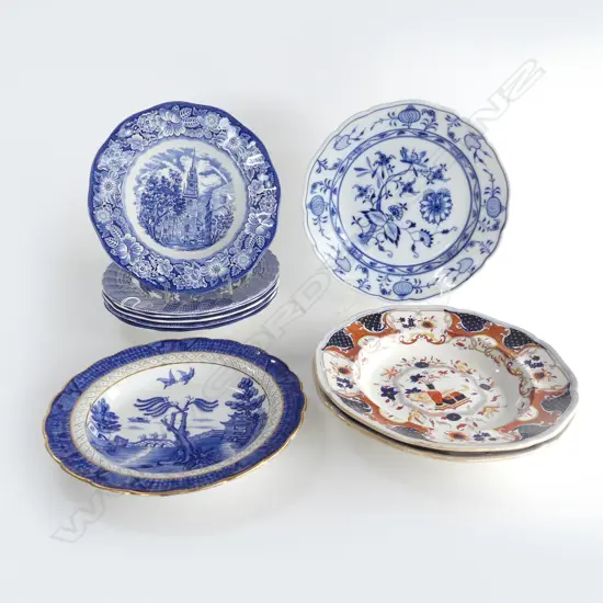 10 SOUP PLATES; 8 B/W INCL. BOOTHS & MEISSEN + PR VICTORIAN