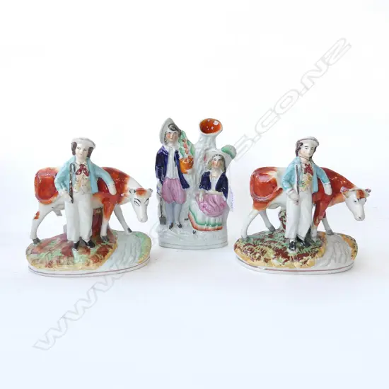 PR ANTIQUE STAFF COW & FIG ORNS DISTRESSED H170MM & STAFF COUPLE VASE H180MM