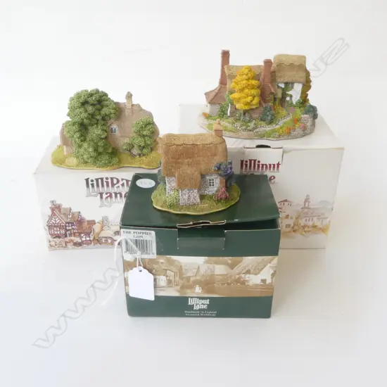 THREE LILLIPUT LANE IN BOXES – ‘THE POPPIES’, ‘LAVENDER COTTAGE’, & ‘RUSTIC ROOT HOUSE’