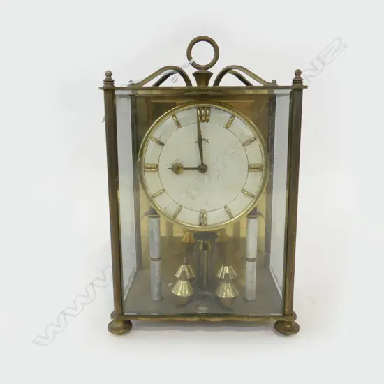 BRASS 7 GLASS VINTAGE KOMA MANTLE CLOCK H265MM