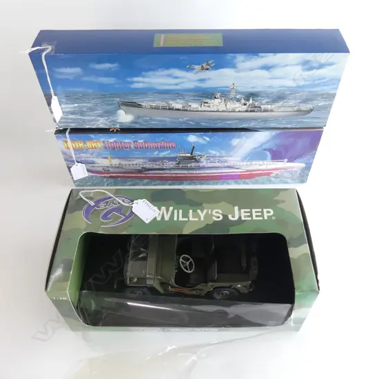 MINT & BOXED MODEL NAVAL SHIP L410  MINT 7 BOXED MODEL U518 SUBMARINE  L410 & WILLYS JEEP L310MM