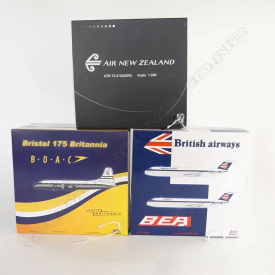 3 MINT & BOXED MODEL PLANES  BRITISH AIRWAYS BAC111-510ED AIR NZ ATR72-212A600 & BOAC BRISTOL BRITANIA L220MM