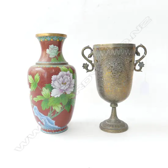 CLOISONNE VASE H.260mm, ETHNIC METAL VASE