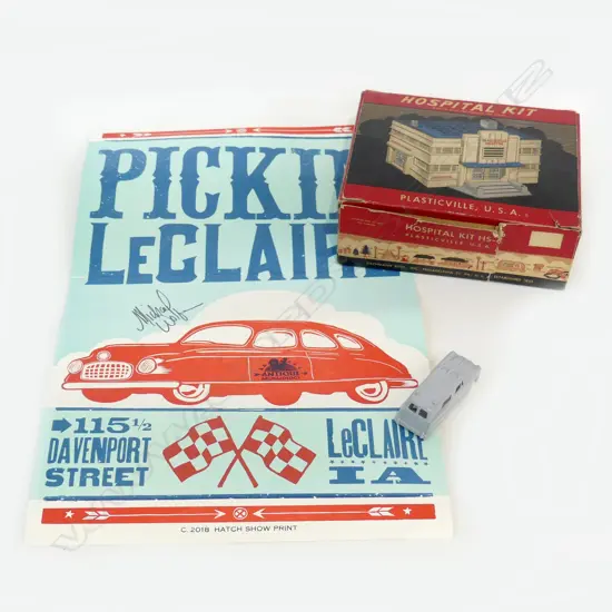 VINTAGE TOY HOSPITAL KIT BY PLASTICVILLE USA, BOXED EX. AMERICAN PICKERS NASHVILLE (w. SIGNED POSTER)