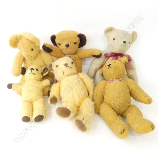 BOX OF 6 VINTAGE TEDDYBEARS H300 AVERAGE