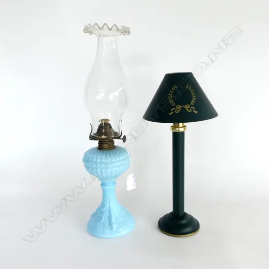 BLUE GLASS KERO LAMP H.425mm + CANDLE LAMP H.340mm