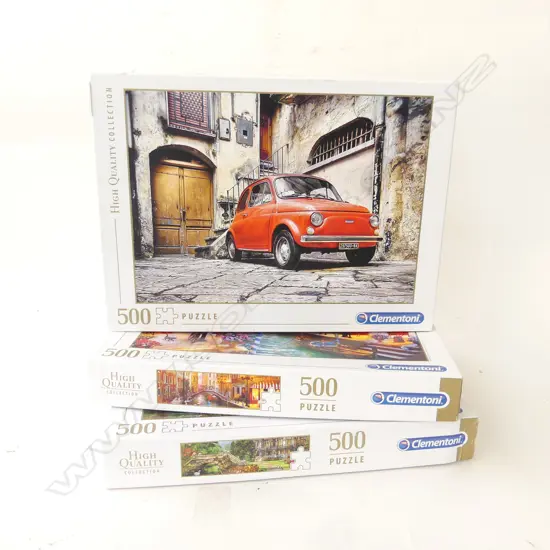 THREE CLEMENTONI 500PC JIGSAW PUZZLES ‘HIGH QUALITY COLLECTION’, COMPLETE, NEAR NEW ITALY