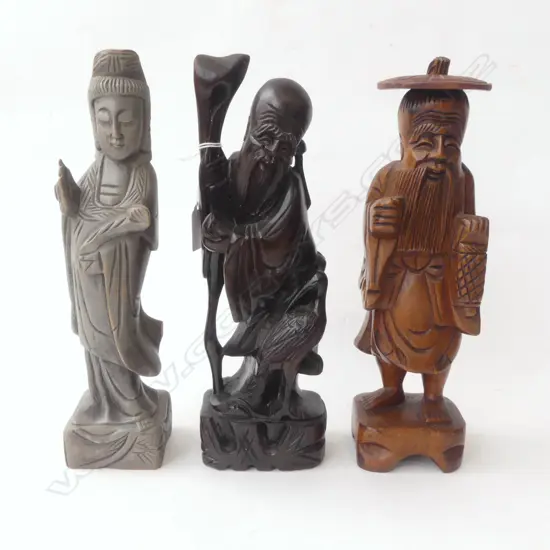 3 CHINESE CARVED WOOD FIGURES H300MM