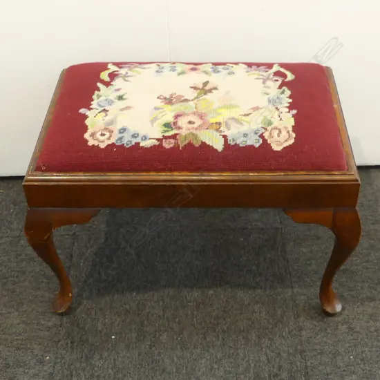 NEEDLEWORK UPHOLSTERED STOOL W.630mm