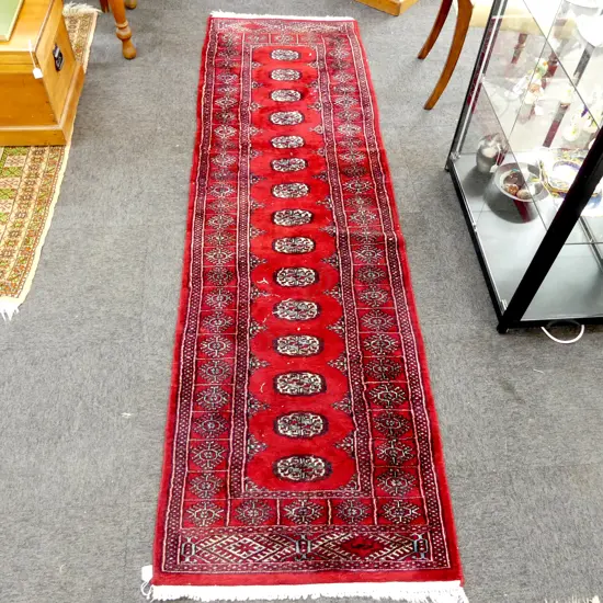 HAND KNOTTED WOOL PILE PAKISTANI BOKHARA RUG 2630x760mm