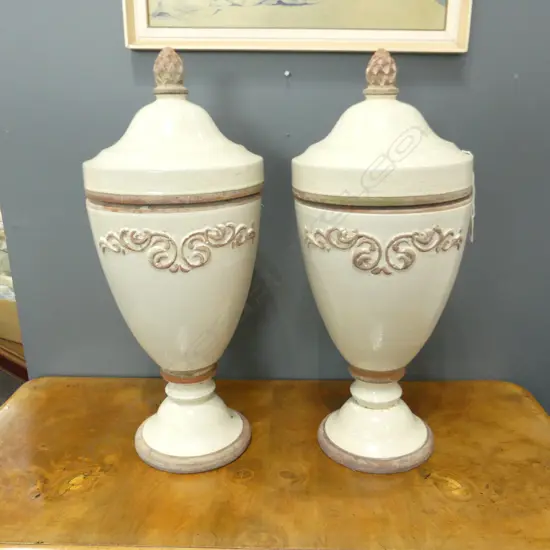 PR LG GLAZED CERAMIC LIDDED URNS (1 REPAIRED) H.600mm