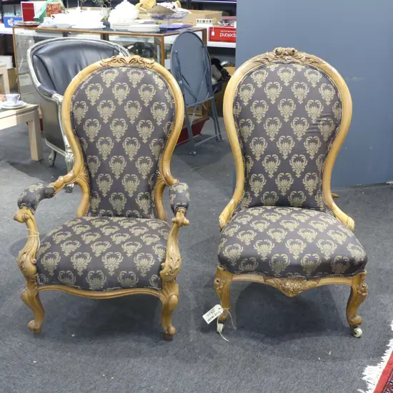 PR VICTORIAN GRANDFATHER & GRANDMOTHER CHAIRS