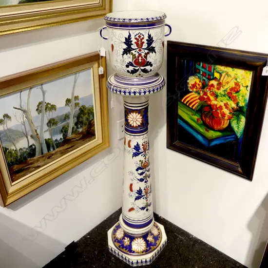 TALL ITALIAN MAJOLICA JARDINERE ON STAND H1280MM