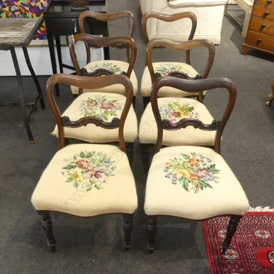 6 VICTORIAN SADDLEBACK DINING CHAIRS one leg faulted