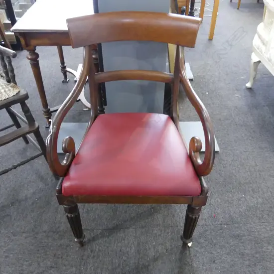 GEO MAHOGANY SCROLL OPEN ARMED CARVER CHAIR