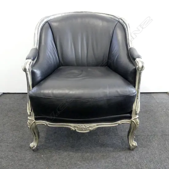 NATUZZI FRENCH STYLE BLACK LEATHER ARMCHAIR - MADE IN ITALY