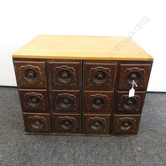 12 DRAWER COLLECTORS CABINET 530x400x350mm [SOME OLD BORER DAMAGE]