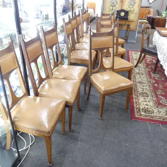 12 EDWARDIAN ARTS & CRAFTS / ART NOUVEAU DINING CHAIRS