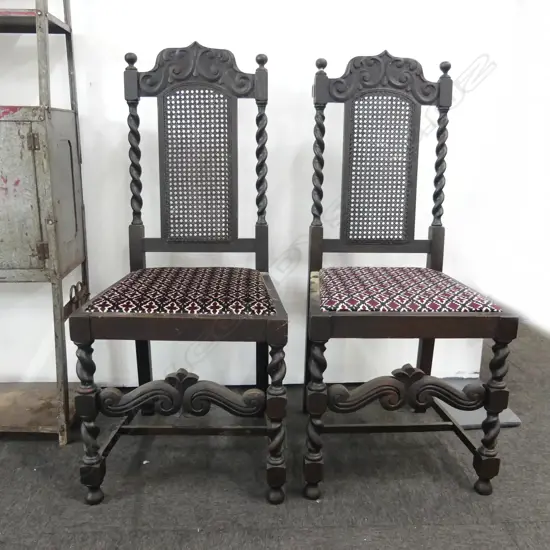 PR JACOBEAN STYLE CANED BACK DINING CHAIRS