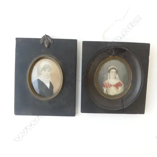 2 ANTIQUE PORTRAIT MINIATURES; WOMEN 135x110mm overall