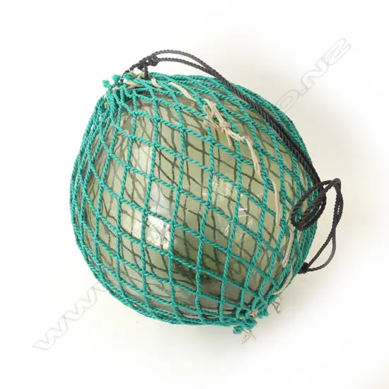 OLD GLASS FISHING FLOAT WITH NETTING hand blown APPROX. Dia.300mm