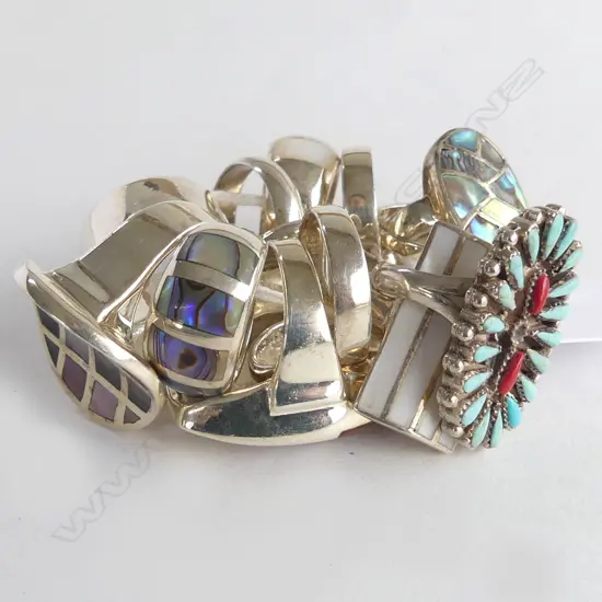 12 SILVER & MOP RINGS, new old stock, various sizes