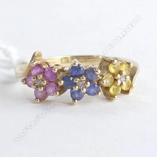 10ct GOLD RING w COLOURED GEM STONES 2.34gm SIZE O