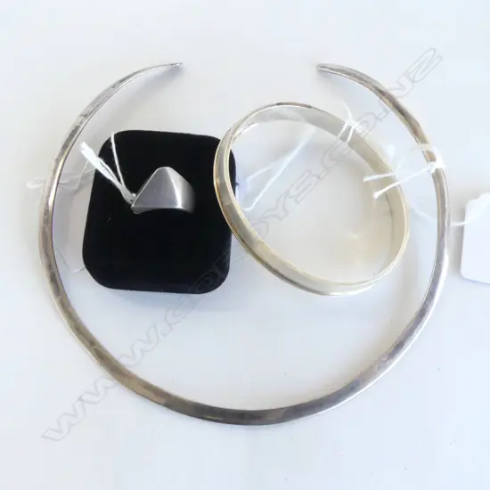 SILVER CHOKER, RING (size K) & BRACELET W.65mm