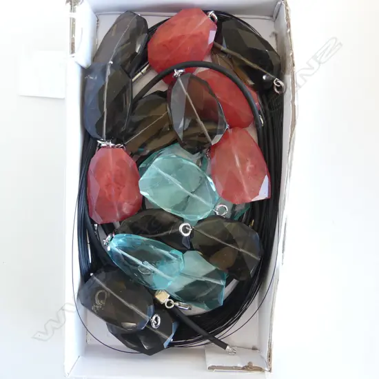 COLLECTION SILVER MOUNTED PENDANTS w CORD NECKLACES new old stock