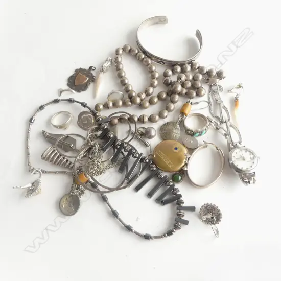 ASST SILVER & OTHER JEWELLERY CHAINS EARRINGS ETC some earrings not in pairs