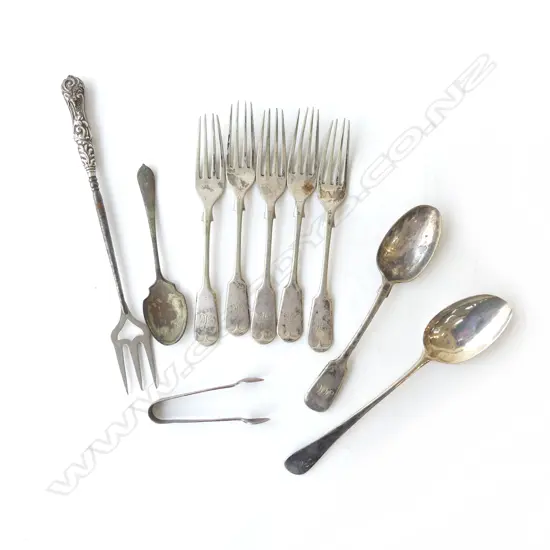 ASST. CUTLERY INCL. STG SILVER SPOON & TONGS 66gms