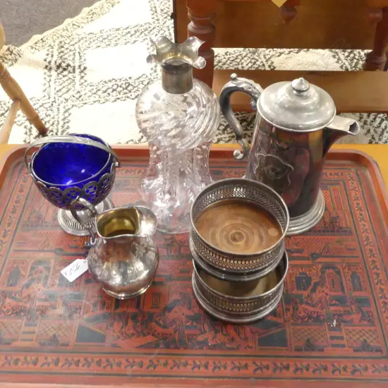 6 PCES; PR WINE COASTERS, DECANTER, ETC