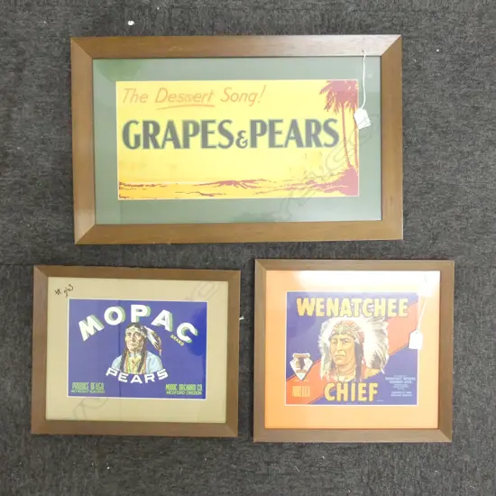 3 PRINTS; GRAPES & PEARS 215x455mm, MOPAC PEARS, WENATCHEE CHIEF