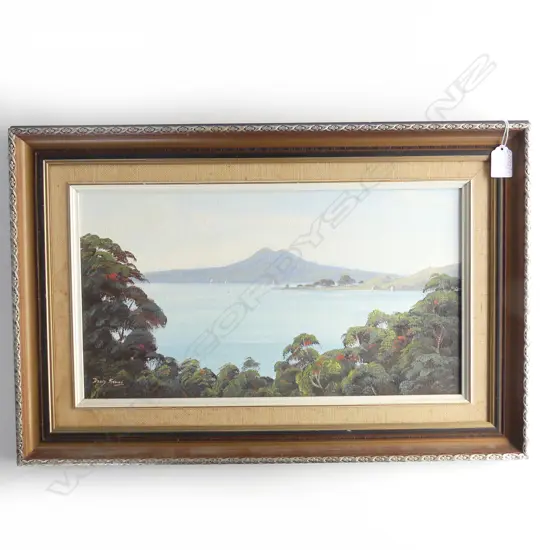DAVID STONE, RANGITOTO FROM MUSICK POINT, OIL ON BOARD 240x445mm